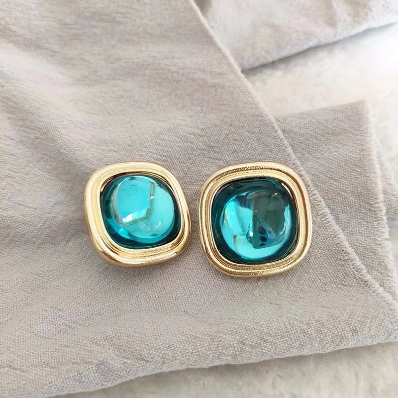 Bông Tai Dạng Kẹp Không Cần Lỗ Màu Xanh Dương Phong Cách vintage Tối Giản cejf65