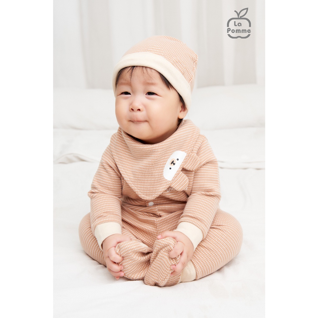 Bộ Dài Tay La Pomme Cúc Giữa Caro Bear