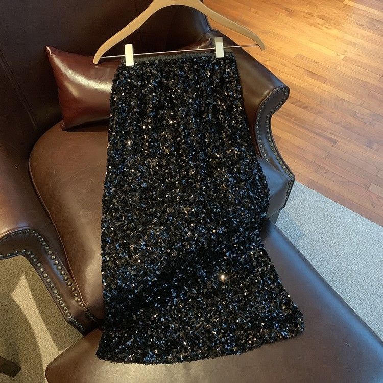 Chân Váy midi Lưng Cao Đính Kim Sa Lấp Lánh Thời Trang Mùa Thu Cho Nữ