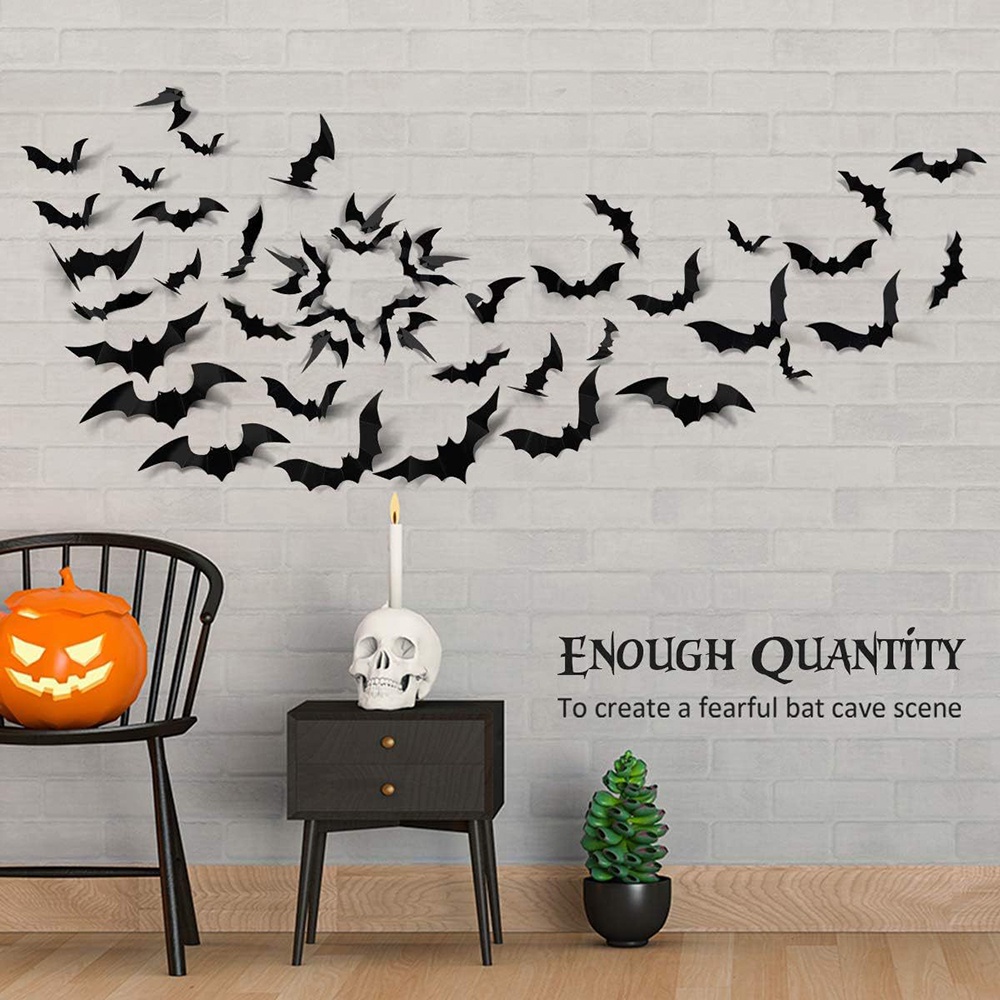 Set 60 / 24 Sticker 3d Hình Dơi Đen Trang Trí halloween