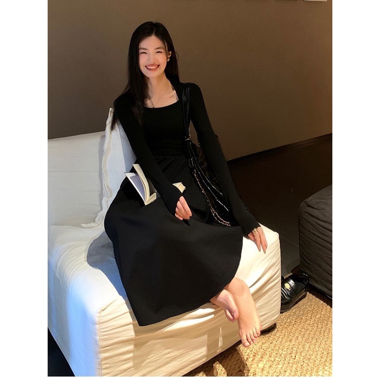 Đầm Chữ a Tay Dài Cổ Vuông Cao Cấp Thời Trang Mùa Thu Dành Cho Nữ