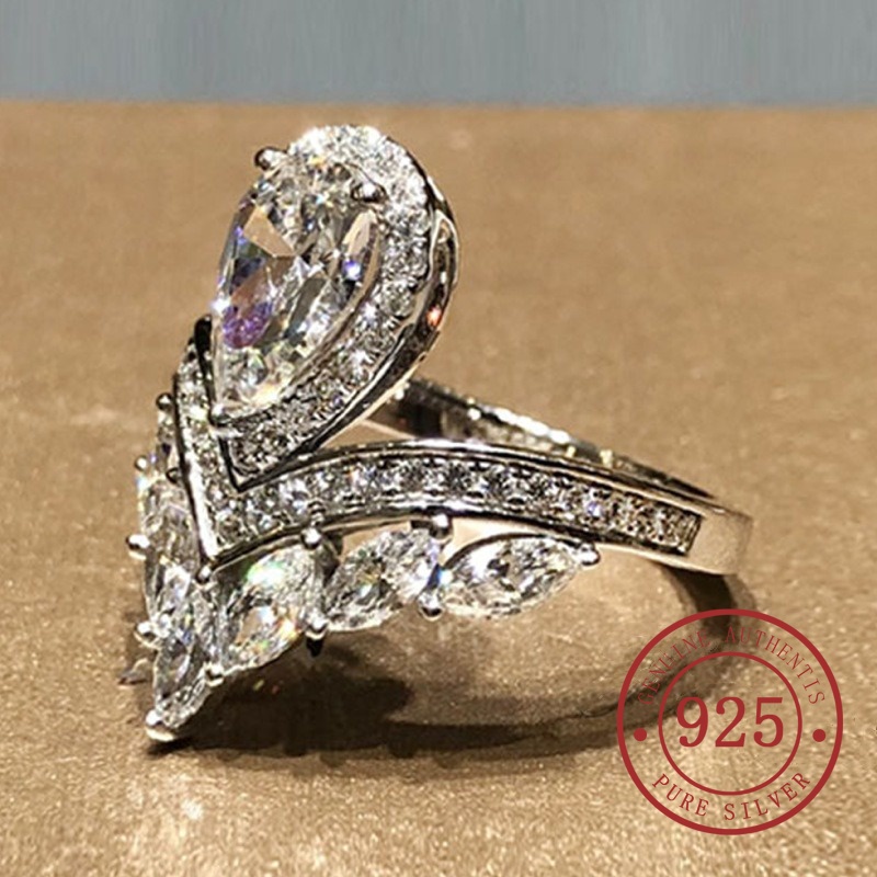 Mới Nhẫn Mạ Bạch Kim Mạ Vàng 18k Hình Vương Miện