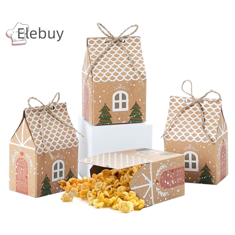 Set 10 túi giấy kraft ELEBUY hình ngôi nhà có dây treo dùng để đựng bánh kẹo dịp giáng sinh