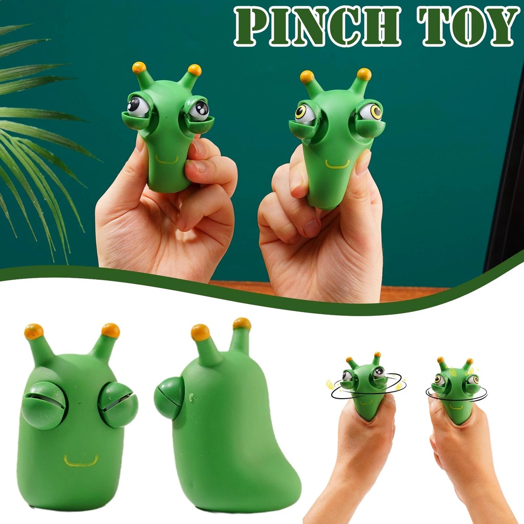 Sâu xanh bóp mắt trố vui nhộn, Đồ chơi bóp tay giảm căng thẳng hình chú sâu mắt lồi dễ thương