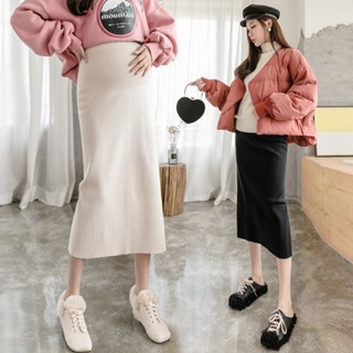 Chân Váy Len Dài Xẻ Tà Lưng Cao Thời Trang Thu Đông Cho Mẹ Bầu