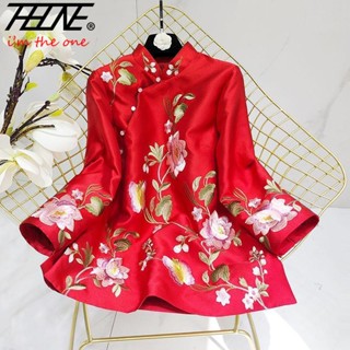 Thu Đông Xuân Phong Cách Trung Hoa Hanfu Qipao Top Quần Áo Nữ Áo Sơ Mi Áo Blusa Thanh Lịch Thanh Niên Người Phụ Nữ Áo Vintage Thêu Cổ Đứng Cổ Sườn Xám Tay Dài