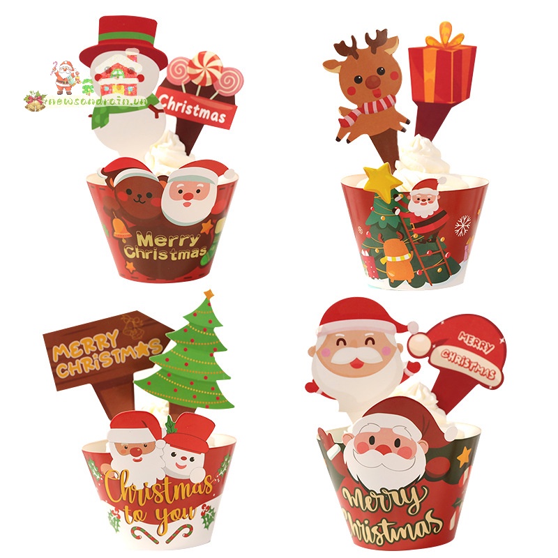 Newandrain 2024 Bánh cupcake muffin Chịu Nhiệt Cao Trang Trí Giáng Sinh Đẹp Mắt