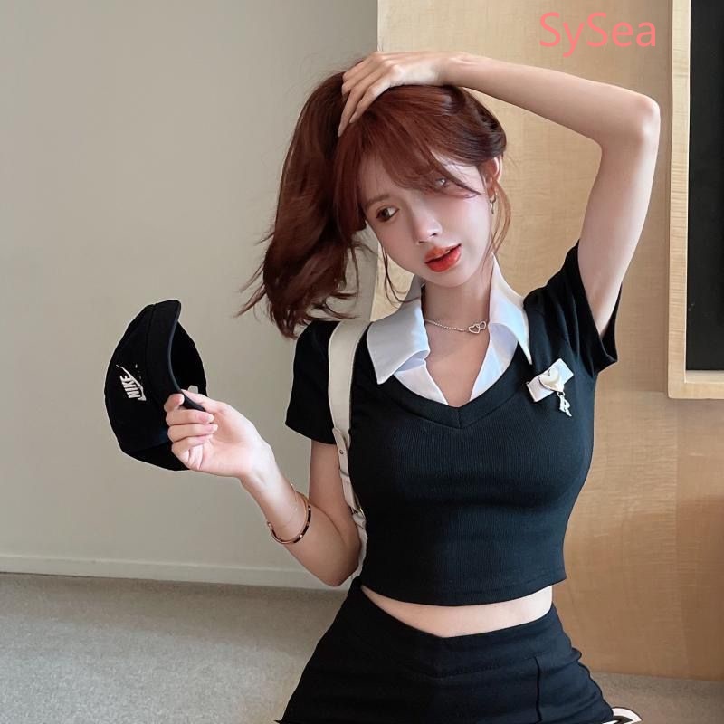 Áo Sơ Mi croptop Tay Ngắn Dáng Ôm Thời Trang Mùa Hè Xinh Xắn Cho Nữ