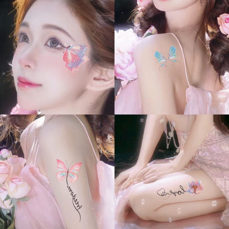 Miếng Dán Hình Xăm Tạm Thời Hình Bướm Màu gradient Lấp Lánh Cho Nữ