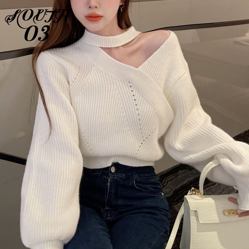Áo sweater Cổ Treo Dáng Ngắn Thời Trang Thu Đông Cho Nữ Áo Croptop Áo Len