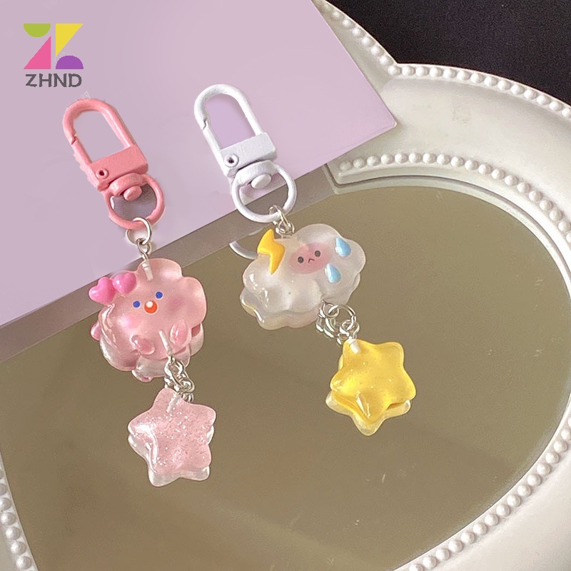 Zhuzhengde Móc Chìa Khóa Hình Đám Mây Ngôi Sao Năm Cánh Hoạt Hình Dễ Thương Trang Trí Cho Bé Gái
