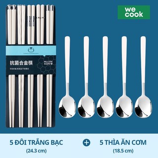Set 5 đôi đũa ăn cơm trắng bạc sợi thủy tinh không mốc kháng khuẩn chịu nhiệt cao cấp