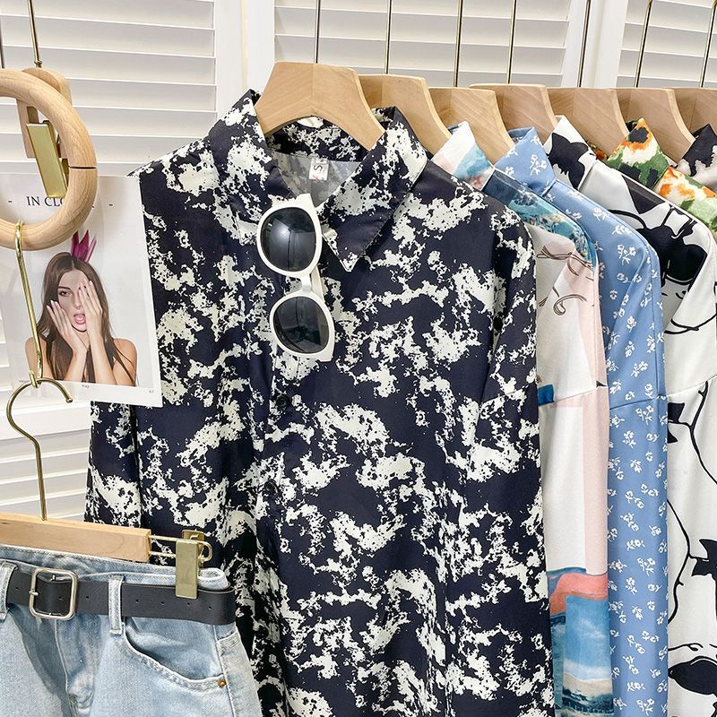 Áo Sơ Mi Tay Dài Dáng Rộng In Họa Tiết Phong Cách Hồng Kông Cổ Điển Thời Trang Mùa Thu Cho Nữ