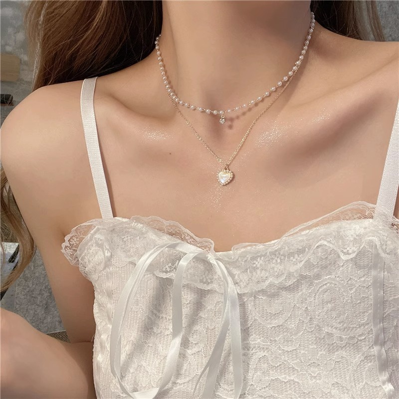 Vòng cổ Hợp Kim Mặt Trái Tim Đính Ngọc Trai Nhân Tạo Thời Trang