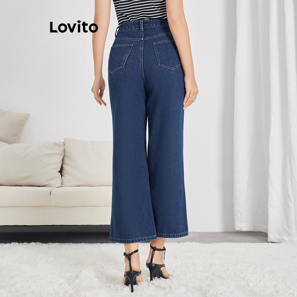 Quần jean Lovito có túi màu trơn thường ngày cho nữ LBE04026