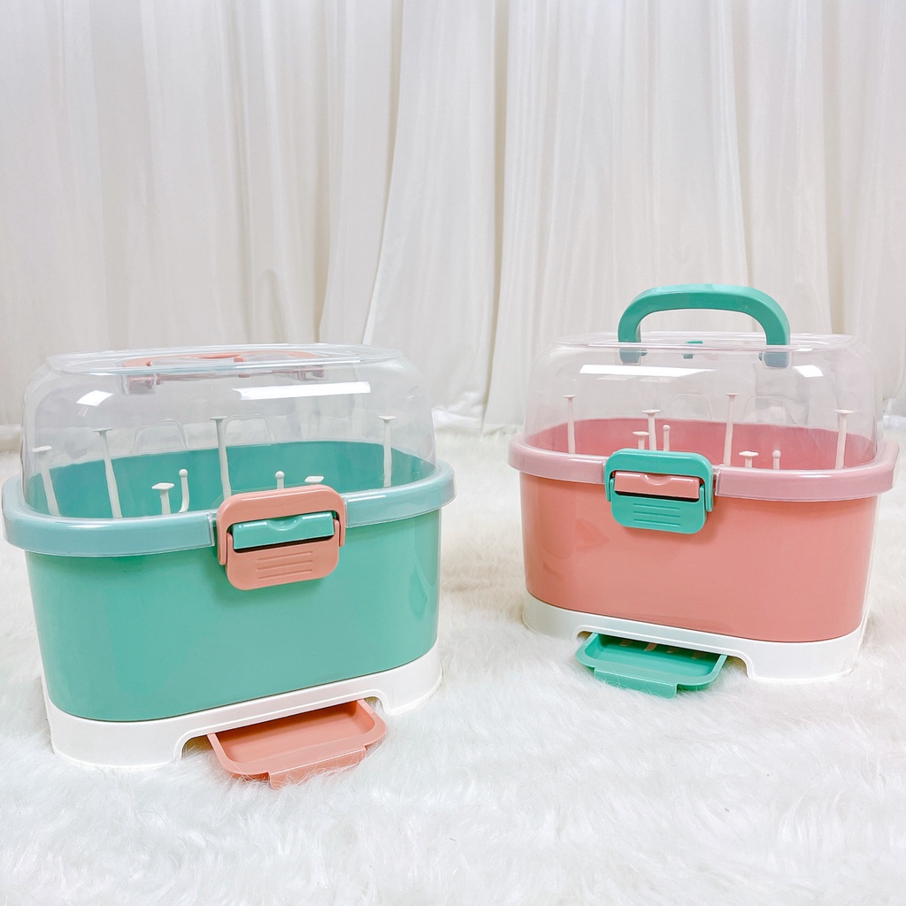 Giá úp bình sữa có nắp cao cấp và lỗ thoáng khí mẫu mới, thoát nước khô ráo shop uni baby