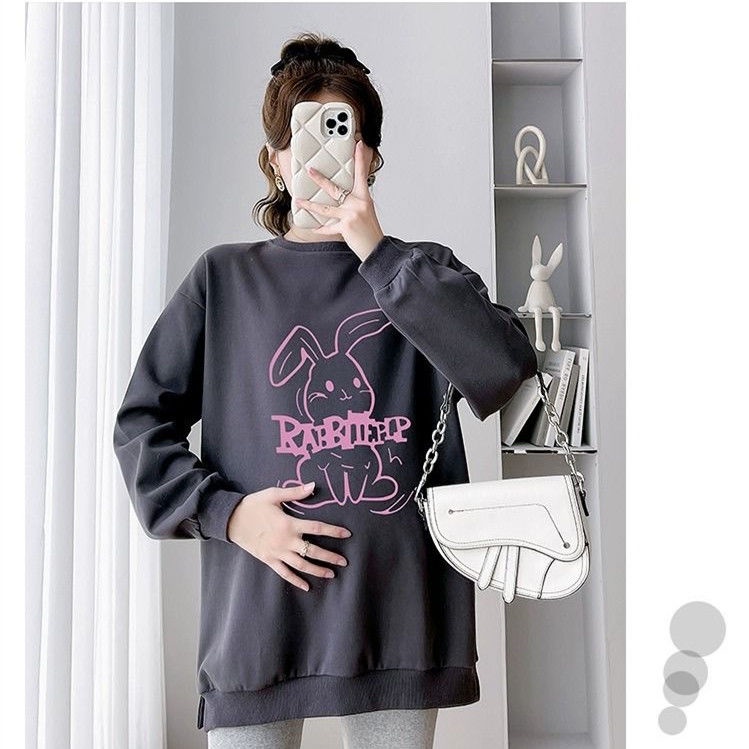 Áo sweater Mỏng Dáng Rộng Cổ Tròn In Hoạt Hình Kiểu Phương Tây Thời Trang Mùa Thu 2023 plus Cho Mẹ Bầu