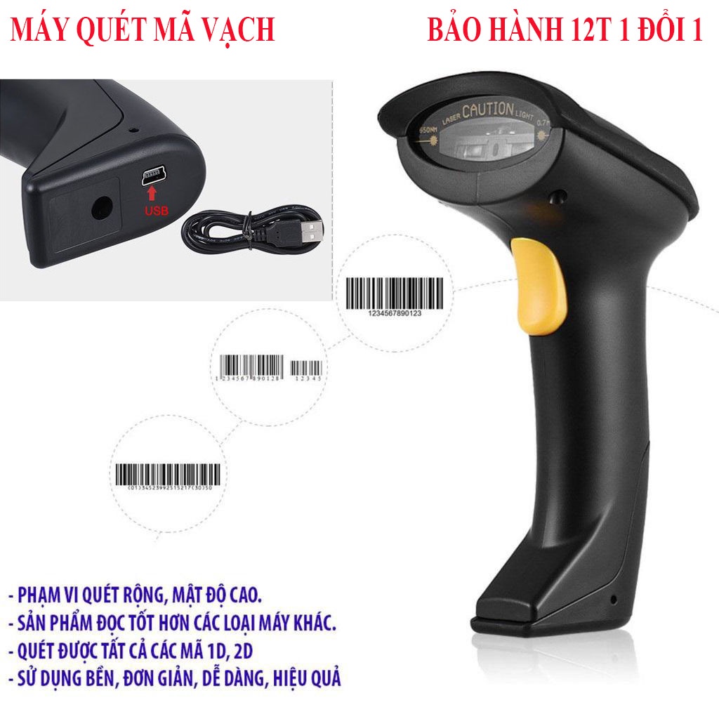 Máy Quét Mã Vạch Không Dây Bluetooth KAW 136E Đọc Mã Vạch QR, Cực Nhạy Bảo Hành 12 Tháng