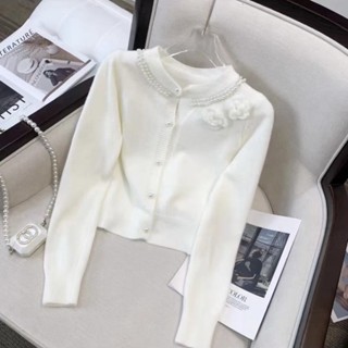  2024 Phong Cách Mới Ngọt Ngào Dệt Kim Cardigan Nữ Thu Đông Phiên Bản Hàn Quốc Phù Hợp Với Phong Cách Ngắn Dài Tay Mỏng Áo Len Phong Cách Nóng bỏng Quần Áo Nữ 