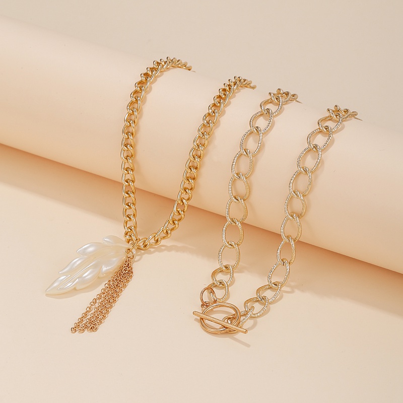 Bộ 2 Vòng cổ Kim Loại Mặt Lông Vũ Phong Cách Hip Hop Cho Nữ