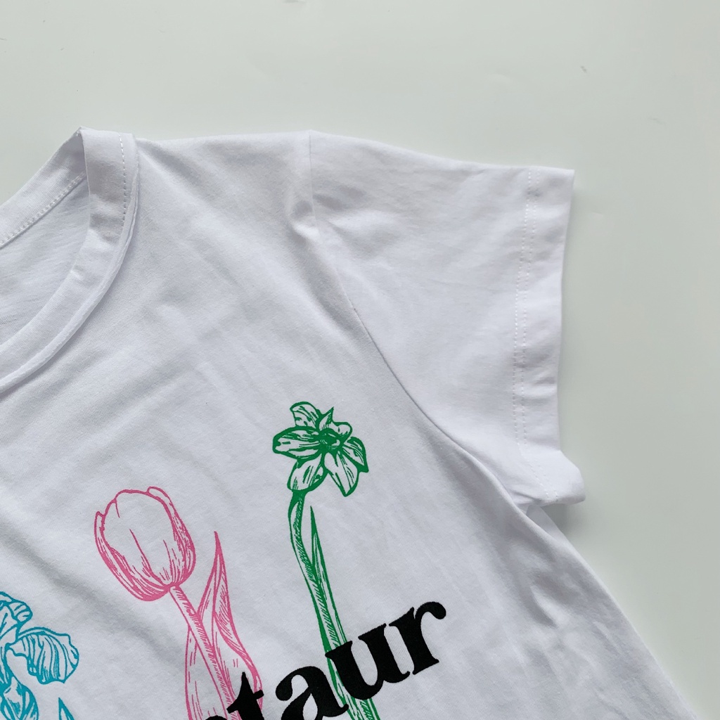 The centaur Hàng Có Sẵn Áo Thun Tay Ngắn Cổ Tròn Dáng Ôm In Hình Hoa Phong Cách Hàn Quốc Cho Nữ