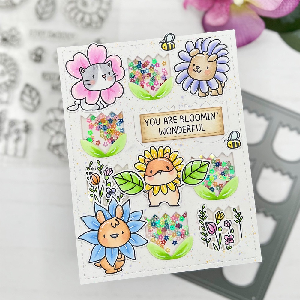 Dễ Thương Khuôn Cắt Giấy Kim Loại + Con Dấu silicone Hình Động Vật / Hoa / Chữ Tiếng Anh diy Thẻ