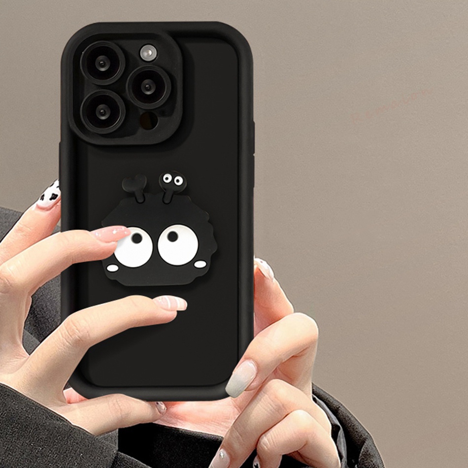 Ôp Điện Thoại Silicon Dẻo Màu Đen 3d Dễ Thương Cho iphone 11 12 13 14 15 pro max 11pro 12pro x xr xs max 7 8 plus se 2020 Ốp