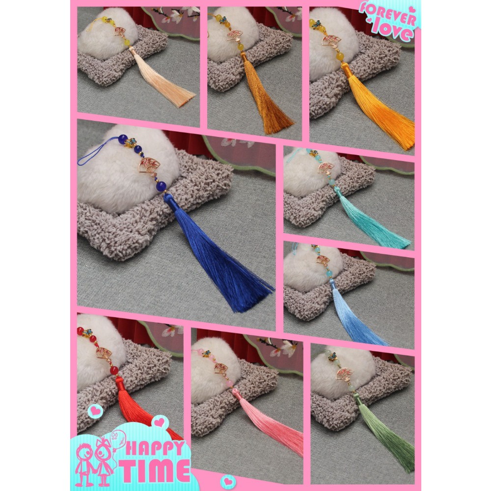 Quạt Treo Tai 15cm Mạ Vàng Hình Bướm Tua Rua Phong Cách hanfu Cổ Điển Trang Trí Điện Thoại Di Động suizi qipao