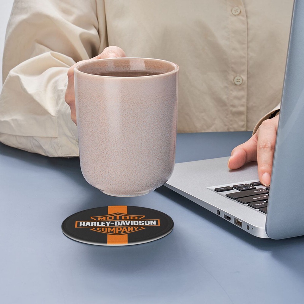 Harley davidsons Bộ 6 Đế Lót Ly Tròn Bằng Da Chống Bẩn Chống Bỏng Thích Hợp Cho Nhà Hàng / Văn Phòng / Nhà Bếp