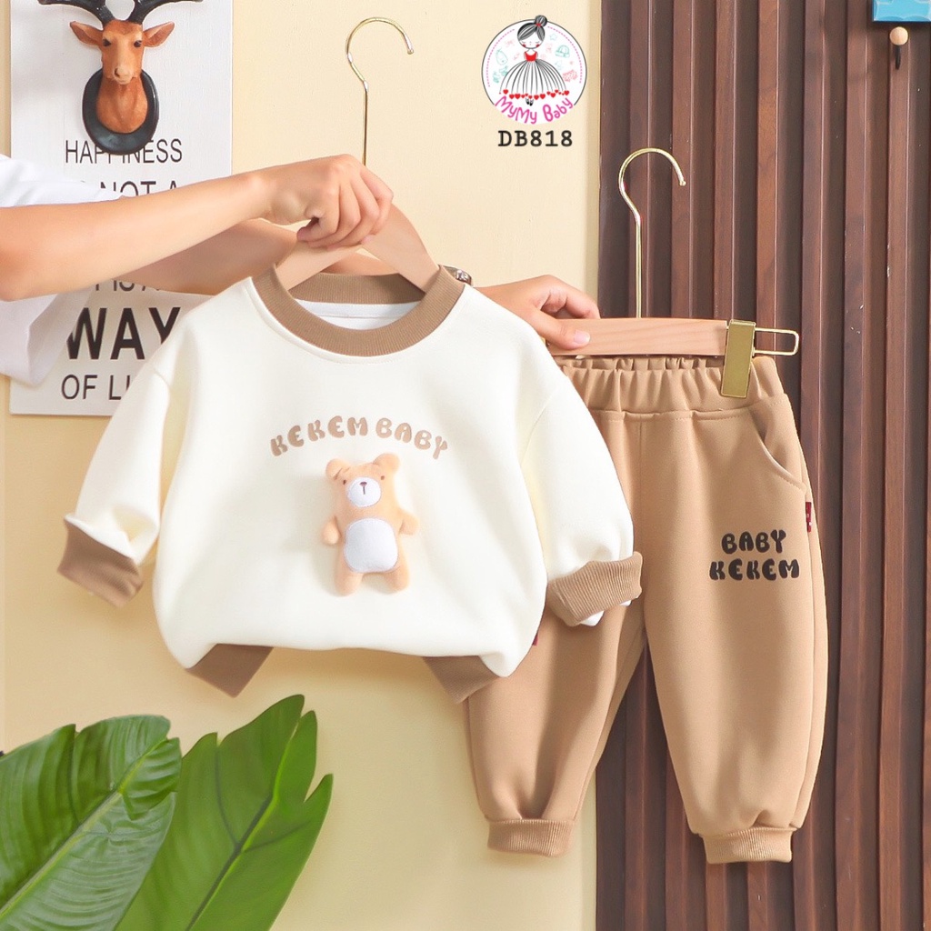 Đồ bộ dài tay KEKEM BABY kèm gấu rời chất thun nỉ dày dặn mùa đông