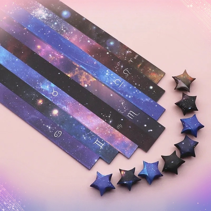 Set 136 Tờ Giấy Xếp Hình Hoa Hồng / Gấu / Cung Hoàng Đạo May Mắn / Ngôi Sao May Mắn handmade Làm Quà Tặ