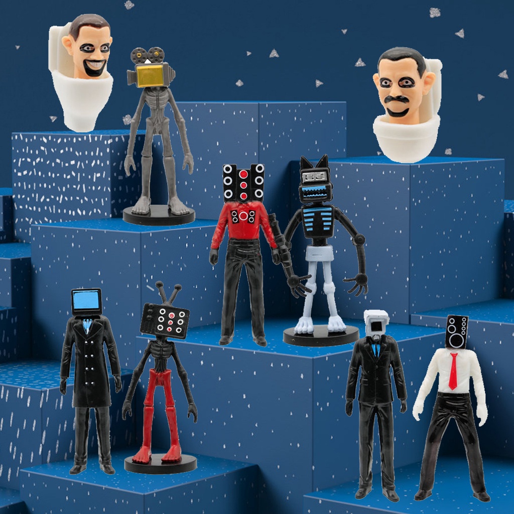 Xả kho Set 9 Mô Hình Toilet Skibidi Trang Trí Nội Thất tặng kèm xe