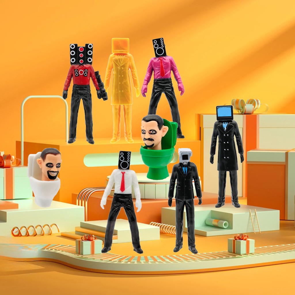 Xả kho Set 9 Mô Hình Toilet Skibidi Trang Trí Nội Thất tặng kèm xe