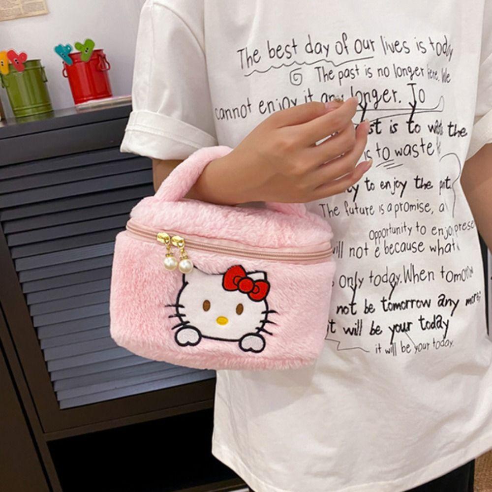 Leota Túi Đựng Điện Thoại / Đồ Trang Điểm Hình Vuông Cỡ Lớn Họa Tiết Hoạt Hình Gấu / Dâu Tây Bằng Lông Nhung Dễ Thương