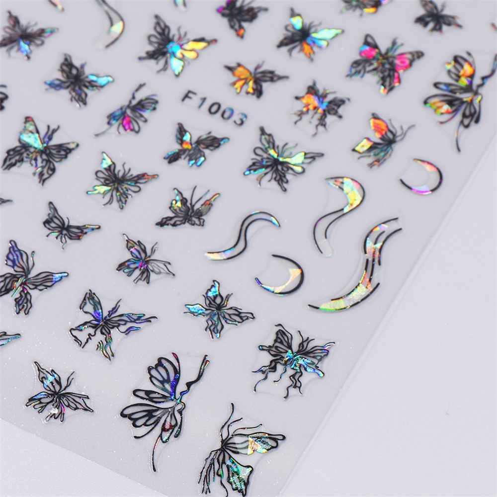 ♕ Nail Art Butterfly Nail Sticker Màu đen và trắng Laser lỏng hình con bướm cong Ngôi sao lấp lánh mịn Nhãn dán trang trí móng tay Công cụ làm móng tay cho cửa hàng làm móng NỘI THẤT