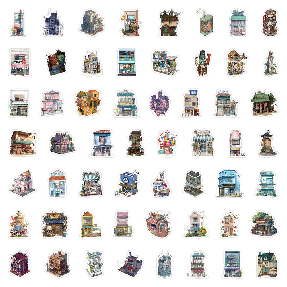 Bộ 60 Miếng Dán Trang Trí Mũ Bảo Hiểm / Bút Chì Họa Tiết Hoạt Hình graffiti Nhật Bản Dễ Thương