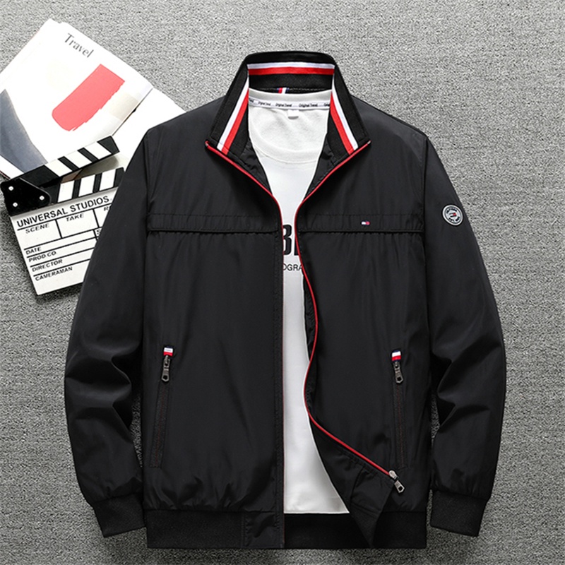 Áo Khoác Gió Thêu logo tommy hilfiger 100% Chính Hãng Phối Lưới Kẻ Sọc Bên Trong Có Khóa Kéo Cho Cặp Đôi