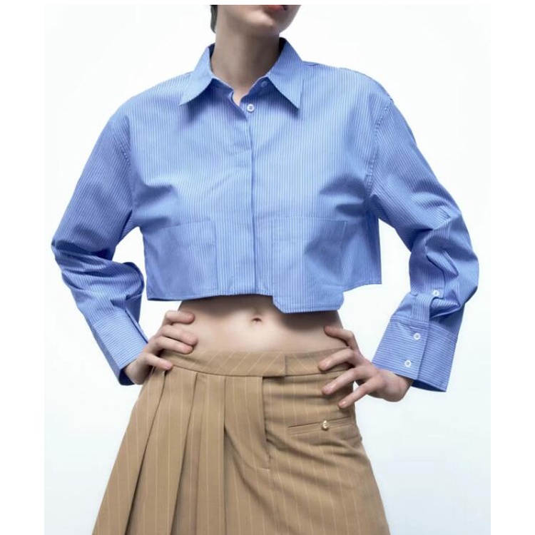 Zara Áo Sơ Mi Ngắn Trang Trí Nút Ẩn 23 Kiểu Bất Đối Xứng Thời Trang Thu Đông5427005