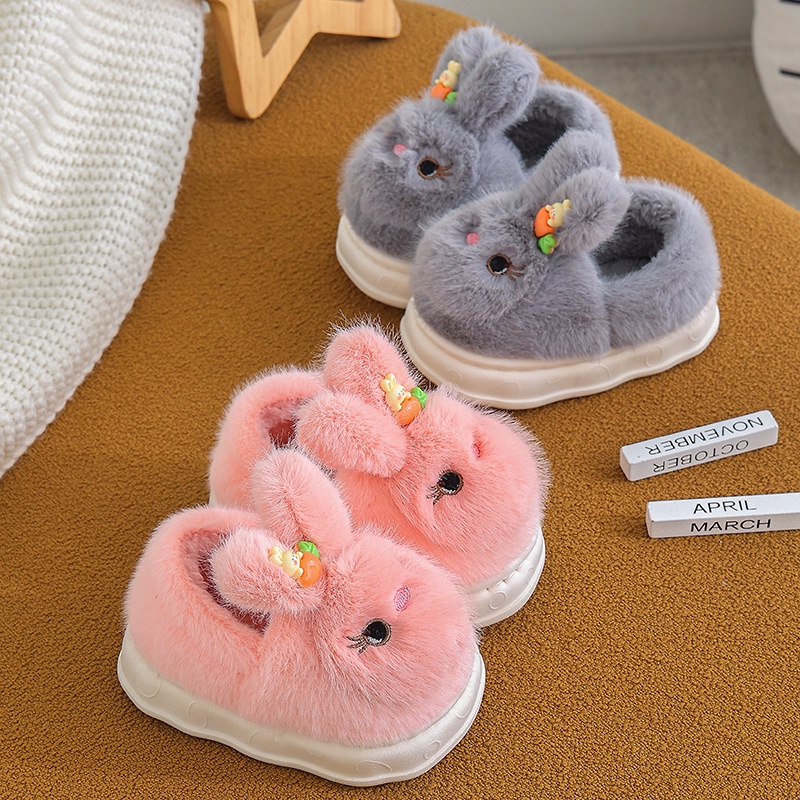 Dép cotton Đi Trong Nhà Đế Dày Chống Trượt Giữ Ấm Mùa Đông In Họa Tiết Thỏ Hoạt Hình Cho Bé Gái Sơ Sinh