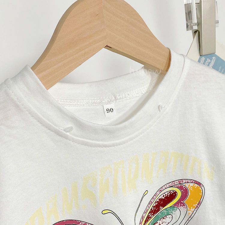 Áo Thun Tay Ngắn Dáng Ôm In Họa Tiết Bươm Bướm Thời Trang Mùa Hè Xinh Xắn Cho Bé Gái