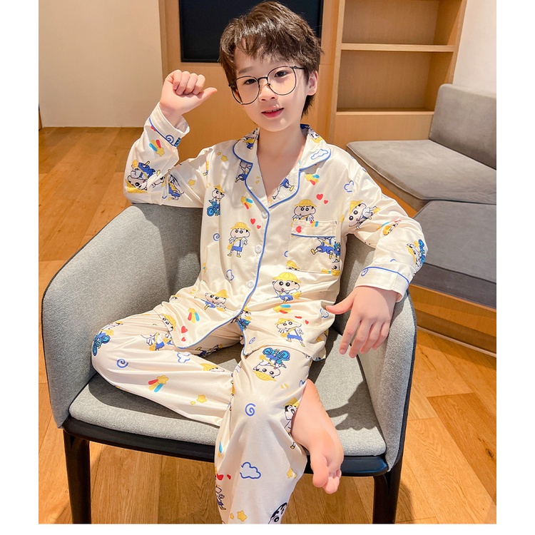 Bộ Đồ Ngủ Tay Dài Bằng Lụa Mỏng In Họa Tiết Hoạt Hình Dễ Thương Kích Thước 90-170cm Thời Trang Cho Nam Và Nữ