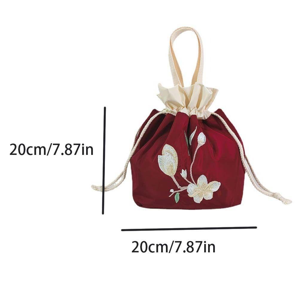 Shanhai Túi Xách Vải Lụa satin Dây Rút Thêu Hoa Phong Cách hanfu Hàn Quốc Thanh Lịch Cho Mẹ Bỉm Sữa