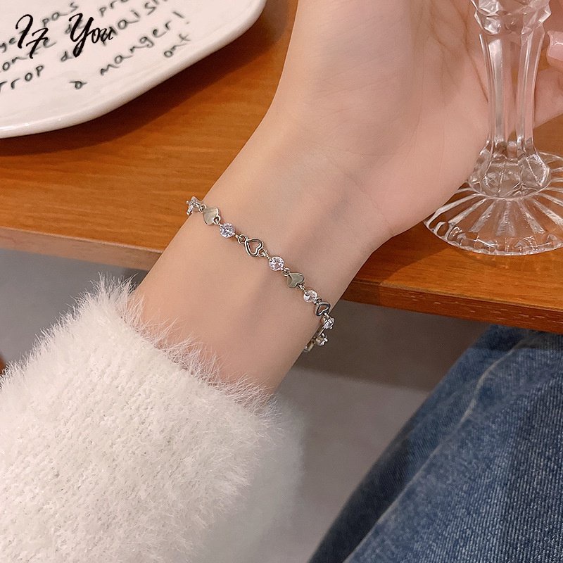 Vòng Tay Màu Bạc Đính Đá zircon Đơn Giản Thời Trang Cho Nữ