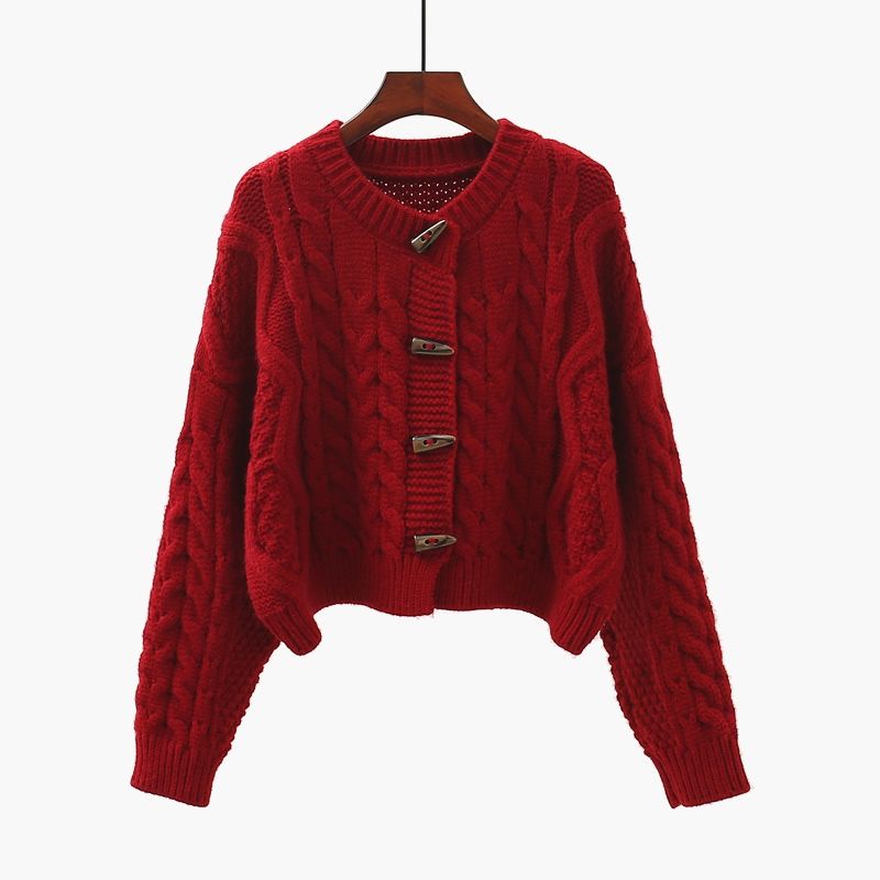 Áo cardigan Dệt Kim Dày Dáng Rộng Cài Nút Lưng Cao Xoắn Cài Khuy Thời Trang Cho Nữ