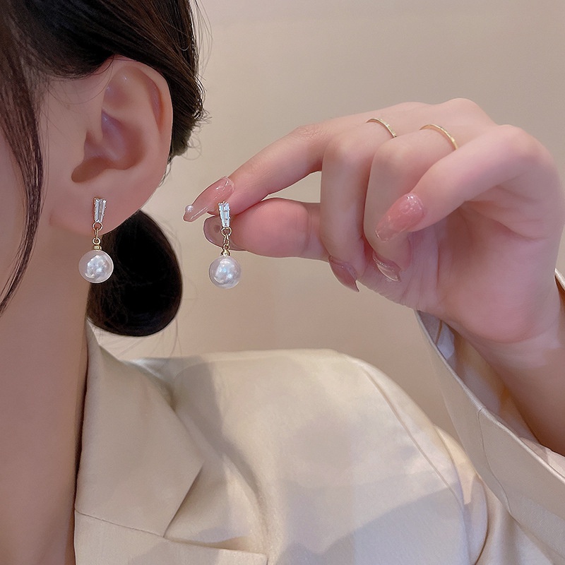 Bông Tai Mạ Bạc 925 Đính Ngọc Trai Sang Trọng Phong Cách Hàn Quốc
