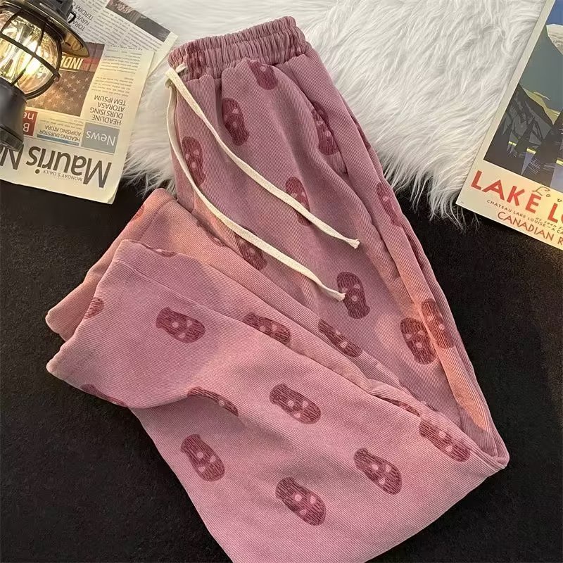 Sinransinya Quần Dài Nam Ống Rộng In Hình Đầu Lâu Phong Cách hip hop