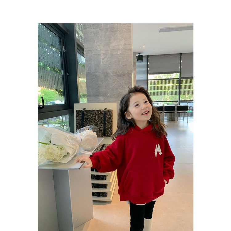 Cuhk Tong Áo Hoodie Bằng Vải Lông Màu Đỏ Cỡ Lớn Hợp Thời Trang Dành Cho Bé Gái