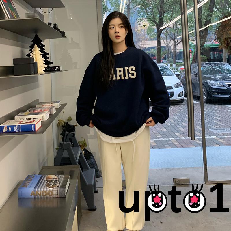 Áo Sweater Tay Dài Cổ Tròn In Chữ Nâng Cao Thời Trang Mùa Đông Cho Nữ