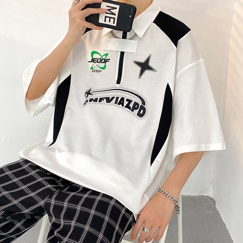 Ucnl Áo polo Ngắn Tay Form Rộng Phong Cách retro Dành Cho Nam