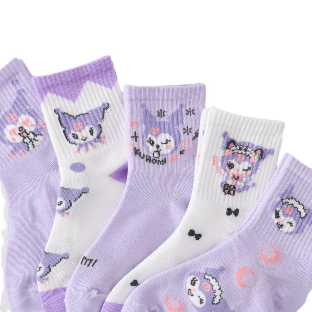 SANRIO Bộ 2 / 5 Đôi Vớ cotton Cổ Vừa In Họa Tiết Hoạt Hình kuromi Dễ Thương Thời Trang Thu Đông Cho Bé Trai Và Gái